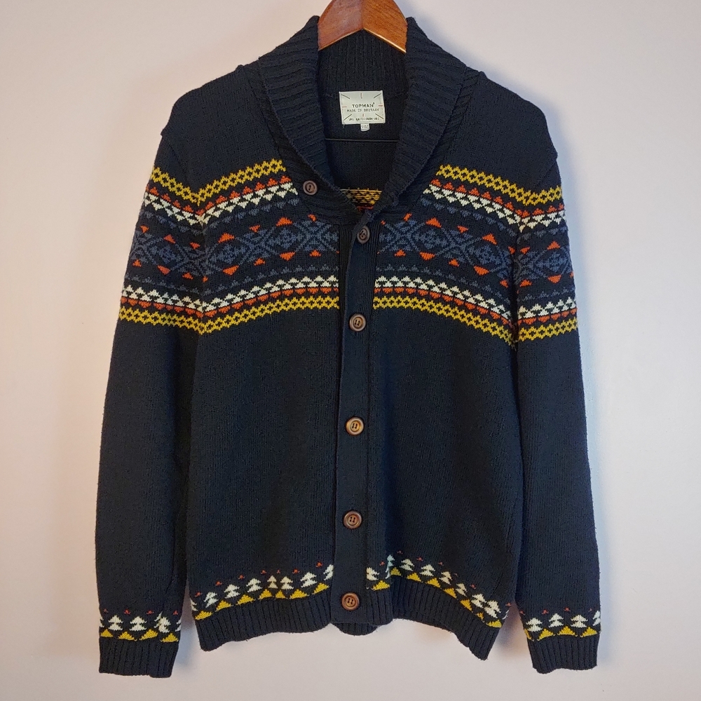 Topman navy blue cotton blend cardigan size large, made in Britain 🇬🇧